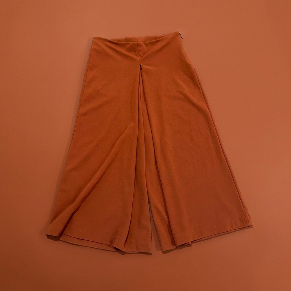 Rust Orange Wide Leg Culottes Womens Small Pleated Cropped Pants ART 763